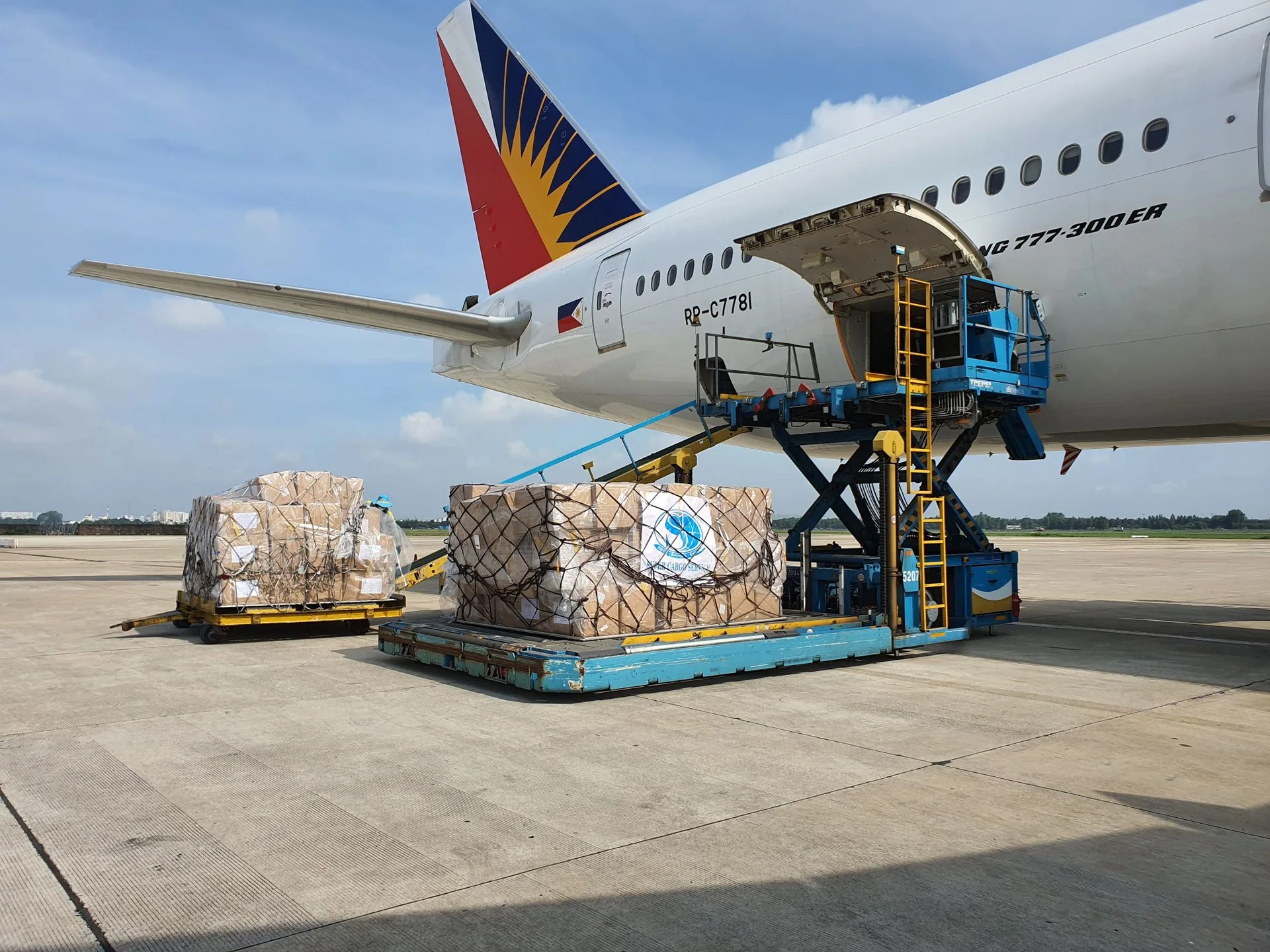 FBA air-cargo pallets prepared for uplift