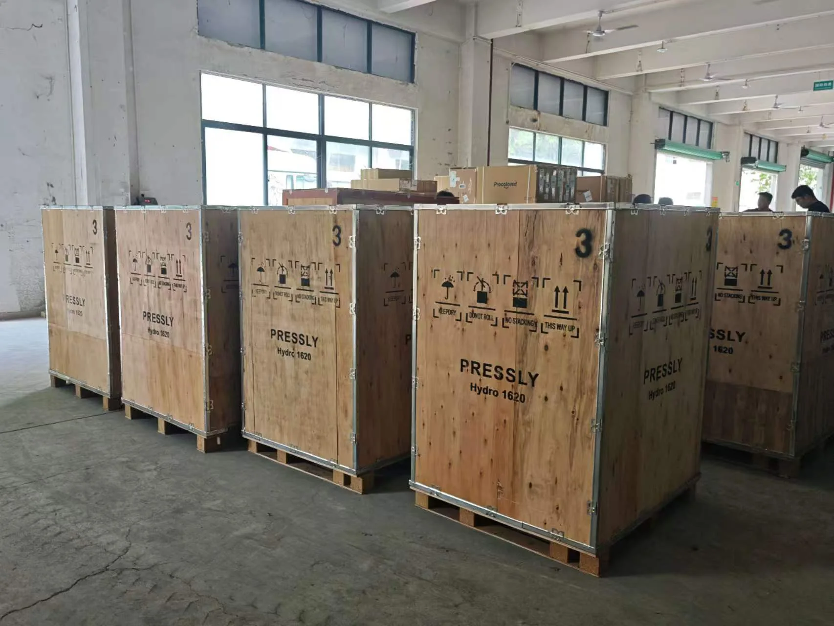 Wooden export crates prepared for oversized equipment shipping